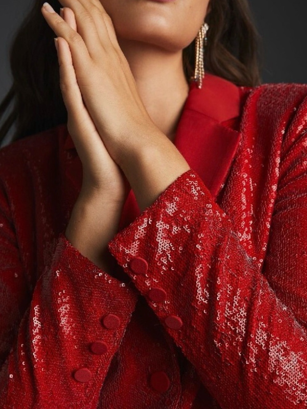 Semi new Anthropologie Maeve Sequin Blazer Dress Red Coat Mini Dress size 4P - Picture 4 of 14